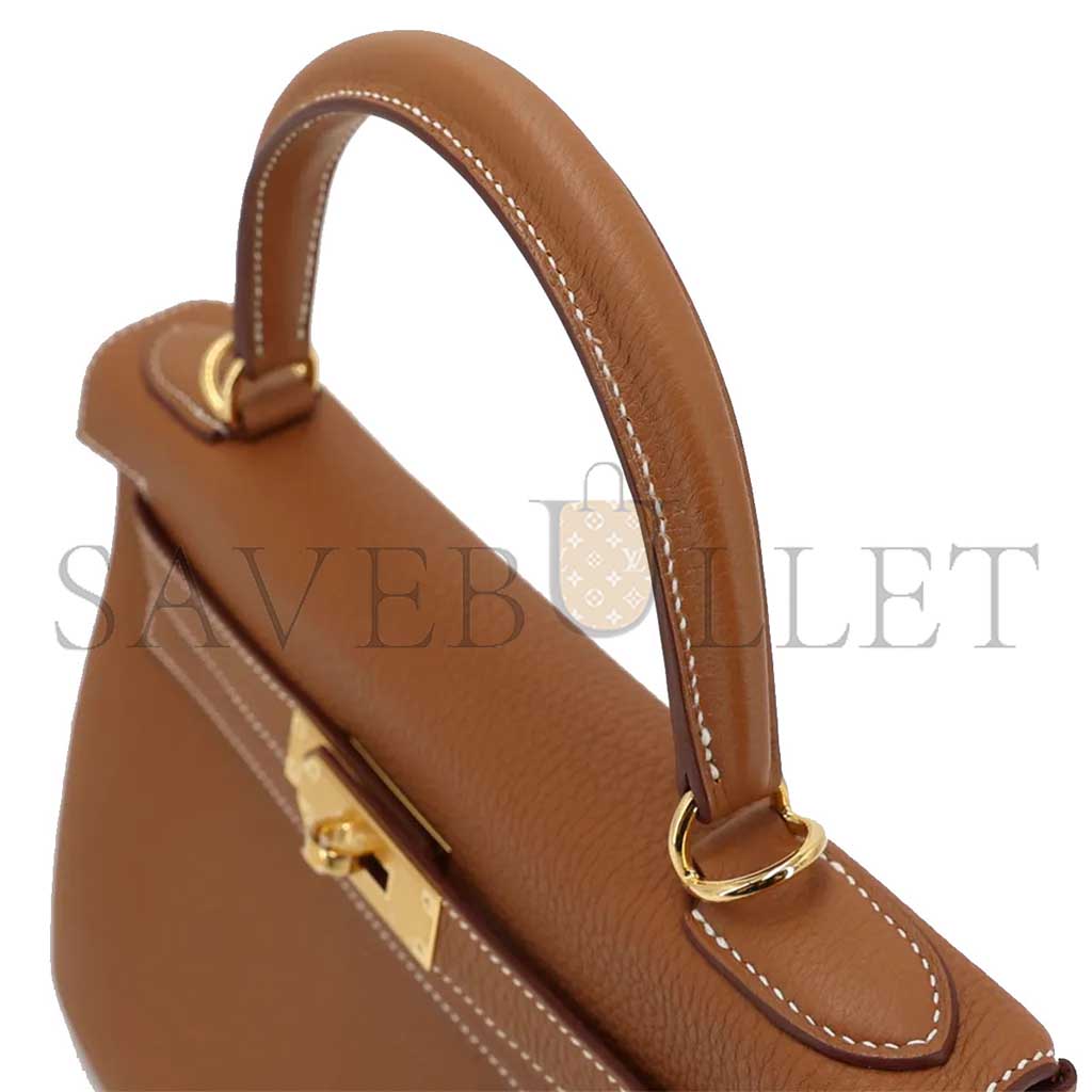 HERMÈS KELLY 28 GOLD BROWN GOLD TOGO GOLD BUCKLE (28*22*10cm) 